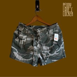 Highway Jeans High-Waisted Camo Paper Bag Belted Shorts